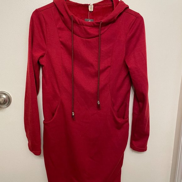 Fuzzy Red Sweatshirt Dress - Picture 1 of 3